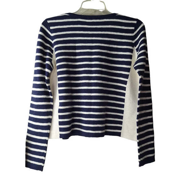 Madewell Small Striped Cropped Boatneck Shoulder Zipper Cotton Wool Sweater - Picture 4 of 14